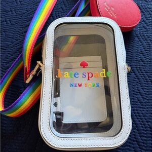 Kate Spade Clear Crossbody Bag with Rainbow Strap and Red Heart Pouch